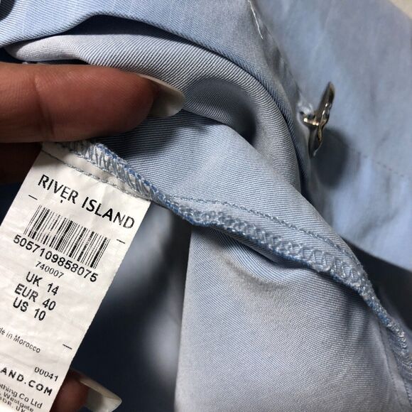 river island womens 14 top blue button up silver buttons large l pockets work tt - Picture 8 of 14